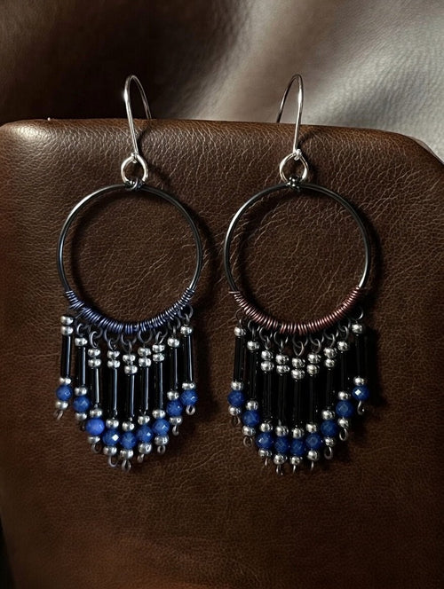 Blueberry Hill Classic Hoops - Blue Glass Beads & Antiqued Copper | Alaska Rugged Wear Jewelry - Juneau Gold Online