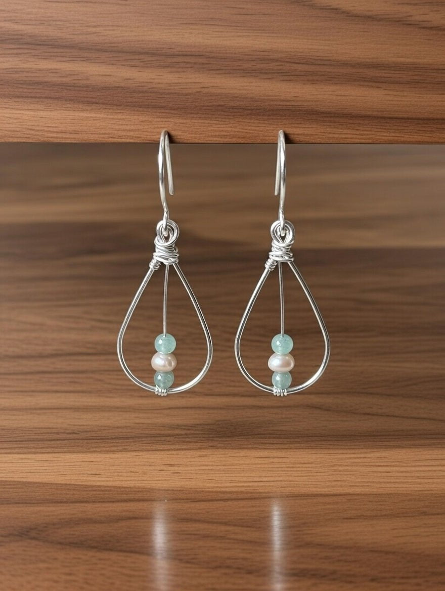 Sterling Pearl and Jade Tear Drop Hoops - Juneau Gold Online
